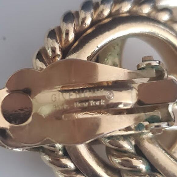 Vintage Givenchy Double Hoop Rope Earrings 1980's Gold Plated Clip On Signed - Picture 3 of 6